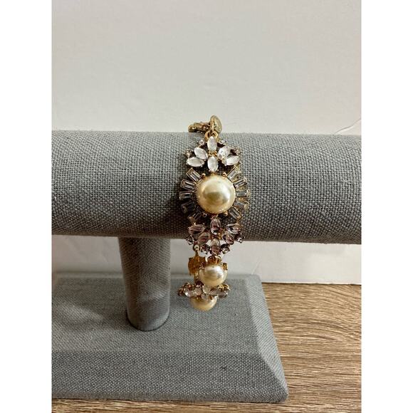 Charming Charlie Pearl & Rhinestone Bracelet Goldtone Lobster Claw Closure Spark - Picture 5 of 10
